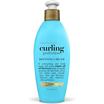 OGX Argan Oil of Morocco Curling Perfection Curl-Defining Cream, Hair-Smoothing Anti-Frizz Cream to Define All Curl Types & Hair Textures, Paraben-Free, Sulfated-Surfactants Free, 6 oz